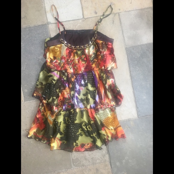 Flounced, vibrant, beautiful mini dress. Size M. - Picture 1 of 7